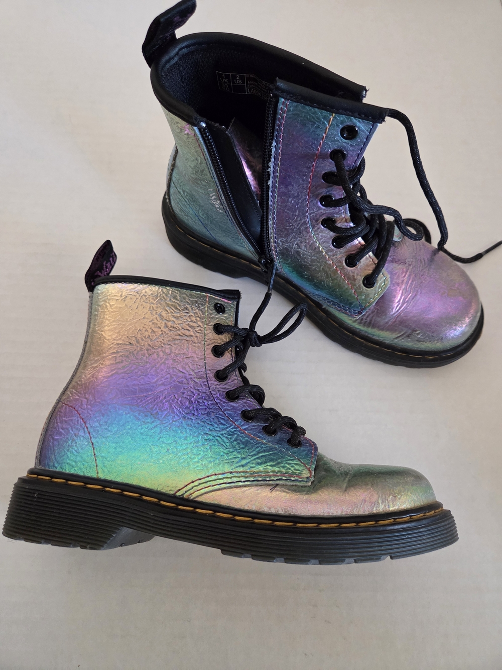 Kids Iridescent Rainbow Crinkle Dr Marten